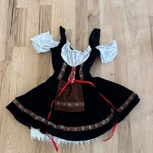 Woman’s  Black Bavarian-Style Dirndl Costume with White Bodice and Red Accents